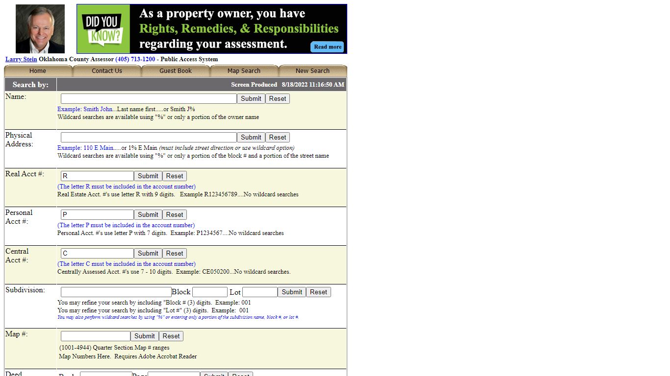 WP50 Oklahoma County Assessor Default Search Page
